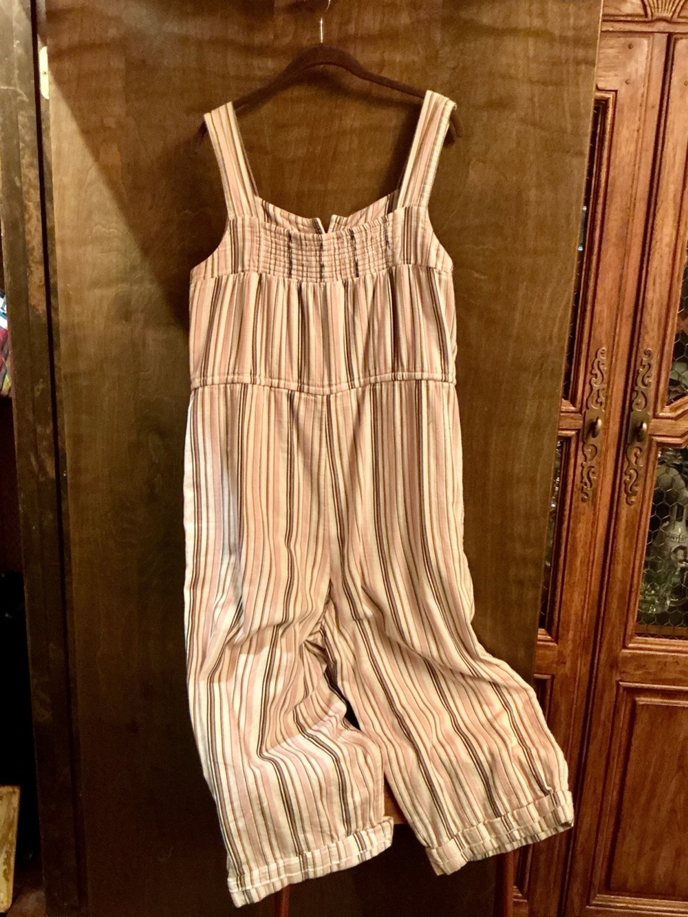 Old Navy Pink, brown & cream Striped Linen-Blend Jumpsuit